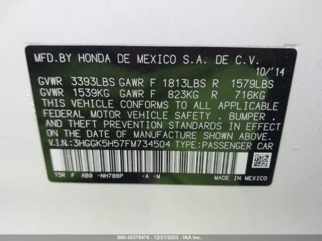 3HGGK5H57FM734504 Honda FIT LX