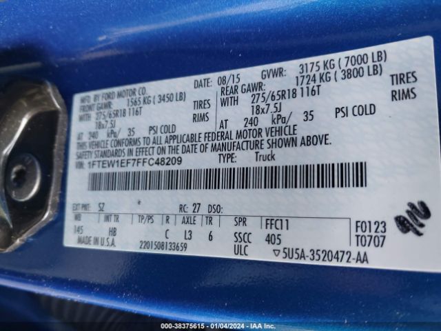 1FTEW1EF7FFC48209 Ford F-150 Lariat