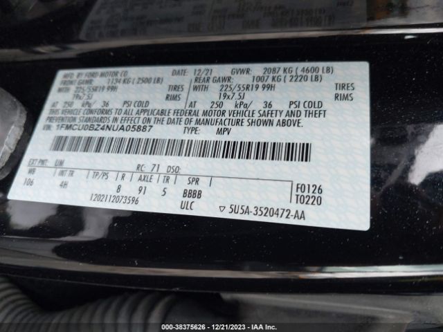 1FMCU0BZ4NUA05887 Ford Escape Se Hybrid