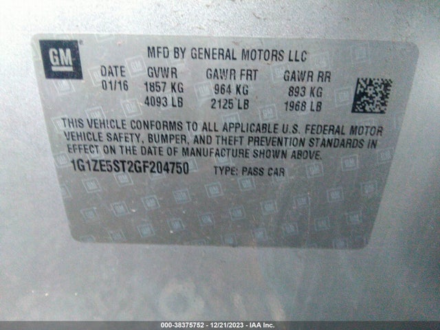 Chevrolet MALIBU 1LT 2016 1G1ZE5ST2GF204750 Image 9