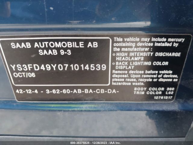 2007 SAAB 9-3 YS3FD49Y071014539 Photo 8
