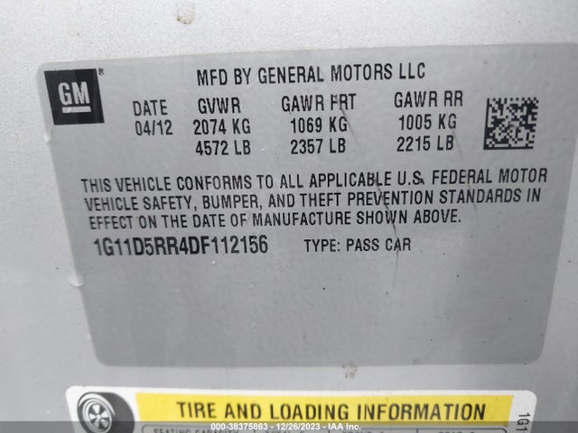 2013 CHEVROLET MALIBU ECO VIN: 1G11D5RR4DF112156