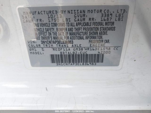 3N1CN7AP3EL836983 Nissan Versa 1.6 Sv