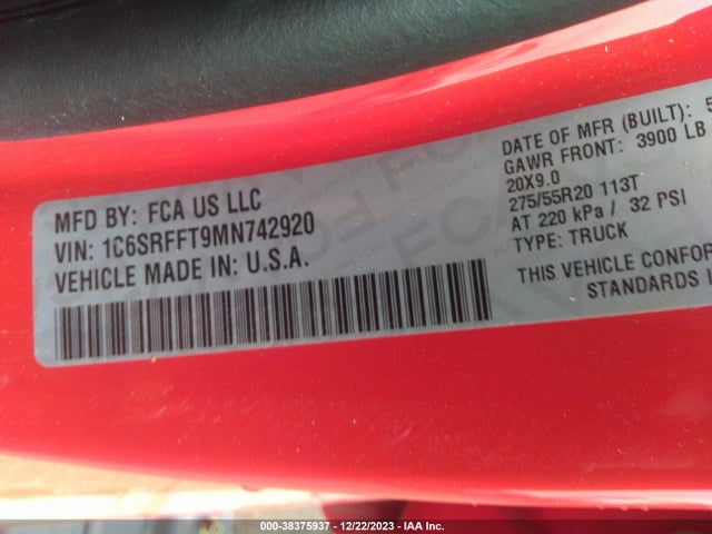 RAM 1500 Big Horn  4x4 5'7 Box 2021 1C6SRFFT9MN742920 Image 9