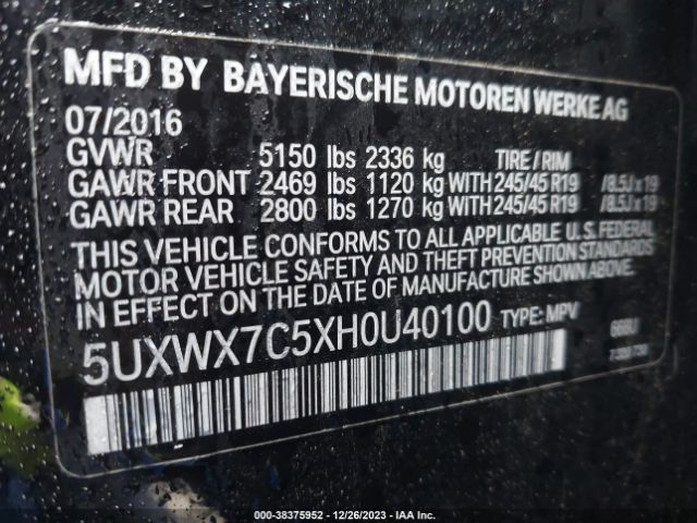 5UXWX7C5XH0U40100 BMW X3 Xdrive35i