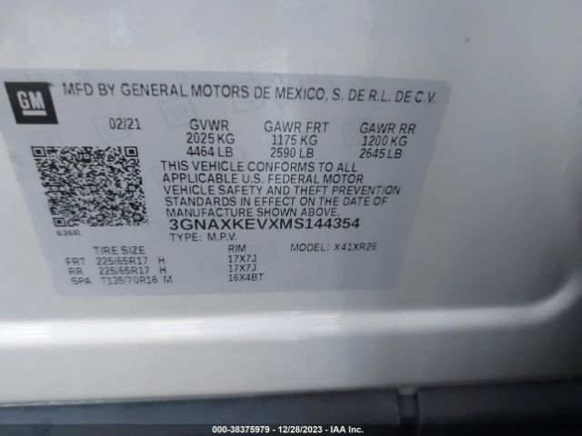 2021 CHEVROLET EQUINOX 3GNAXKEVXMS144354 Photo 8