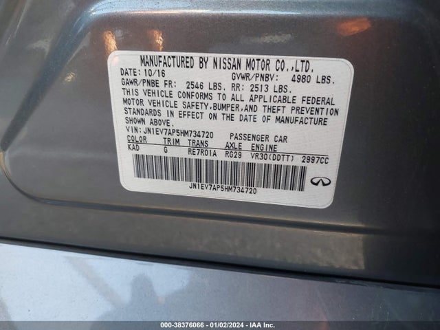 2017 INFINITI Q50 3.0T SPORT VIN: JN1EV7AP5HM734720