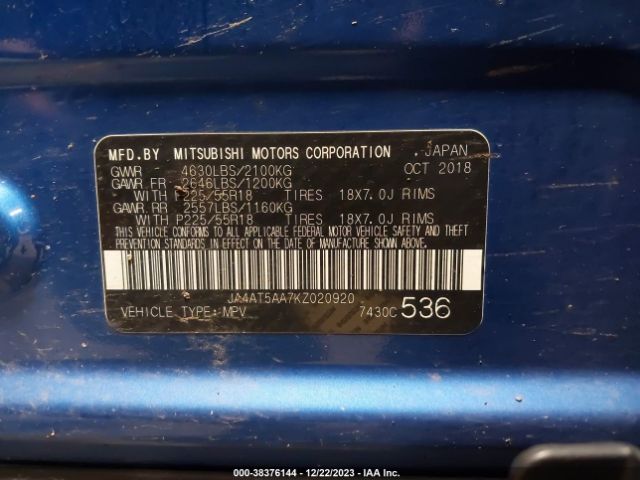 JA4AT5AA7KZ020920 Mitsubishi Eclipse Cross Se