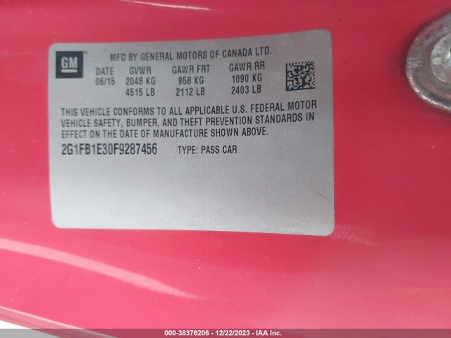 Chevrolet Camaro 2ls 2015 2G1FB1E30F9287456 Image 9