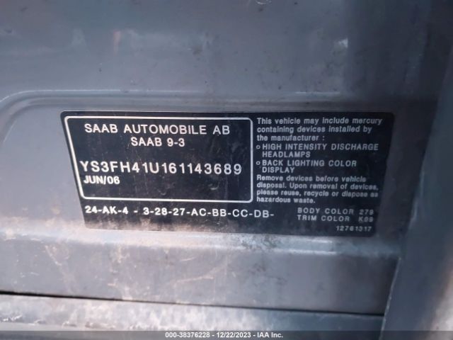 2006 SAAB 9-3 YS3FH41U161143689 Photo 8