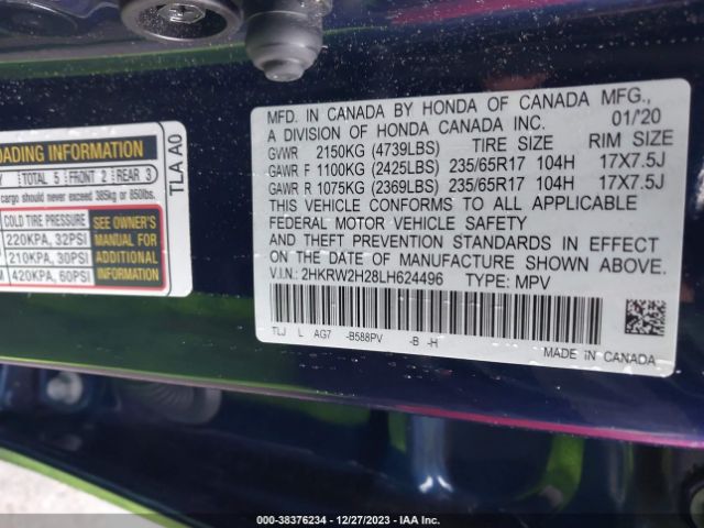 2HKRW2H28LH624496 Honda Cr-v Awd Lx