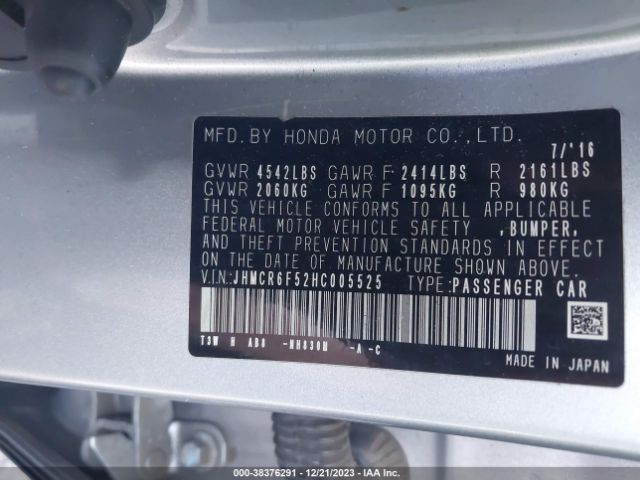 JHMCR6F52HC005525 Honda Accord Hybrid Ex-l