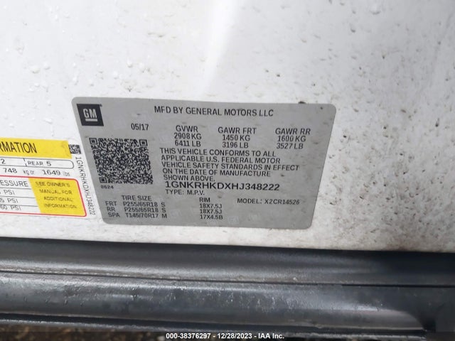 Chevrolet Traverse 2lt 2017 1GNKRHKDXHJ348222 Image 9