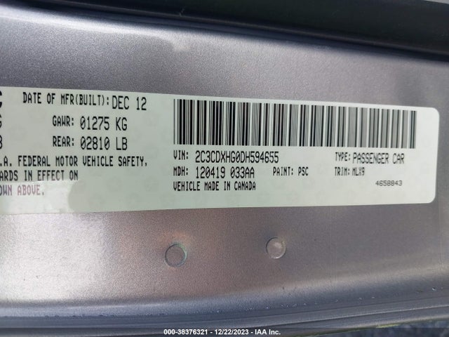 2013 DODGE CHARGER SXT VIN: 2C3CDXHG0DH594655