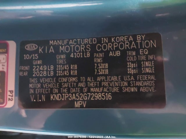 KIA SOUL + 2016 KNDJP3A52G7298516 Image 9