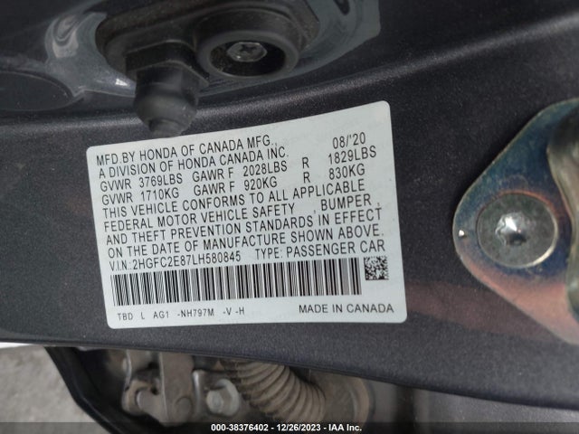 2020 HONDA CIVIC SPORT VIN: 2HGFC2E87LH580845