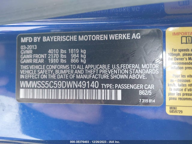 2013 MINI PACEMAN WMWSS5C59DWN49140 Photo 8