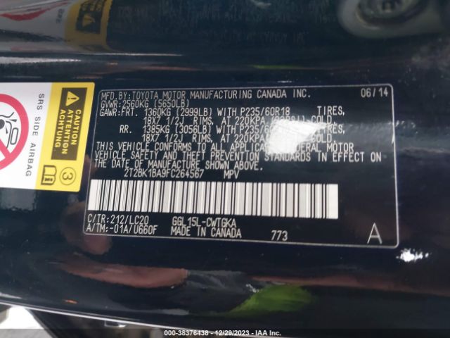2T2BK1BA9FC264567 Lexus RX 350