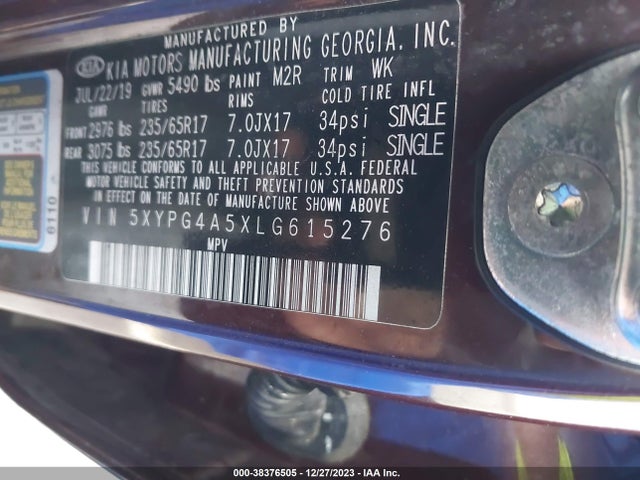 5XYPG4A5XLG615276 KIA Sorento 3.3l Lx