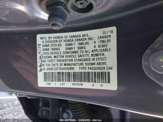 Honda CIVIC EX 2018 2HGFC2F76JH532899 Image 9