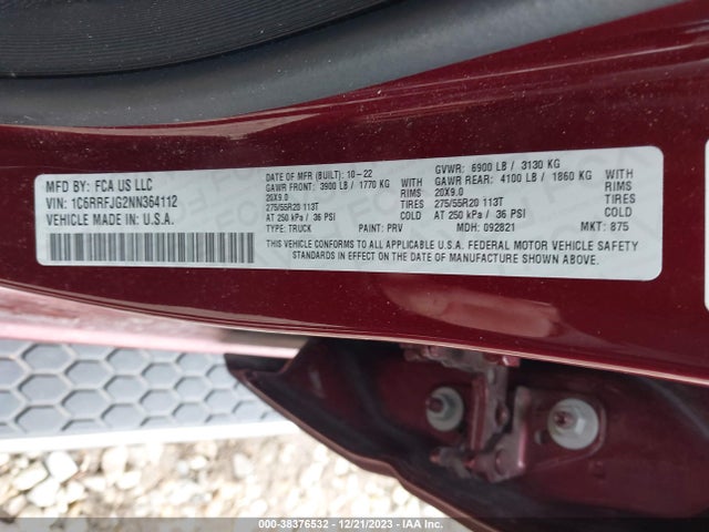 RAM 1500 Laramie  4x4 5'7 Box 2022 1C6RRFJG2NN364112 Image 9