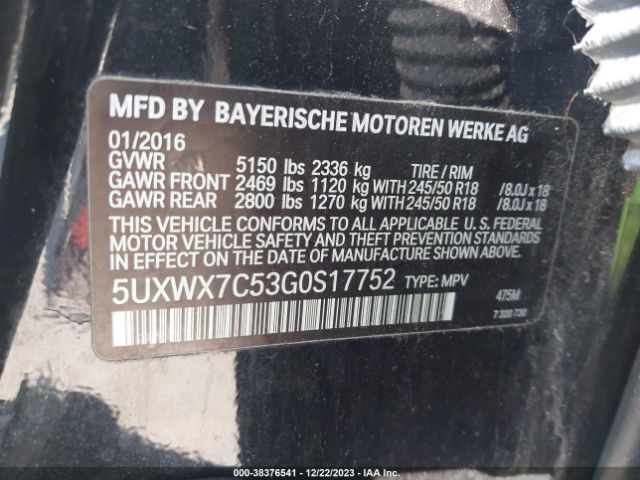 5UXWX7C53G0S17752 BMW X3 Xdrive35i