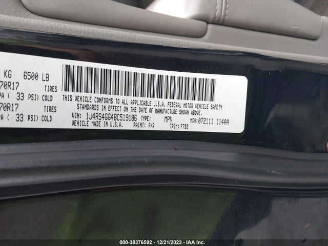 2011 JEEP GRAND CHEROKEE LAREDO VIN: 1J4RS4GG4BC519186