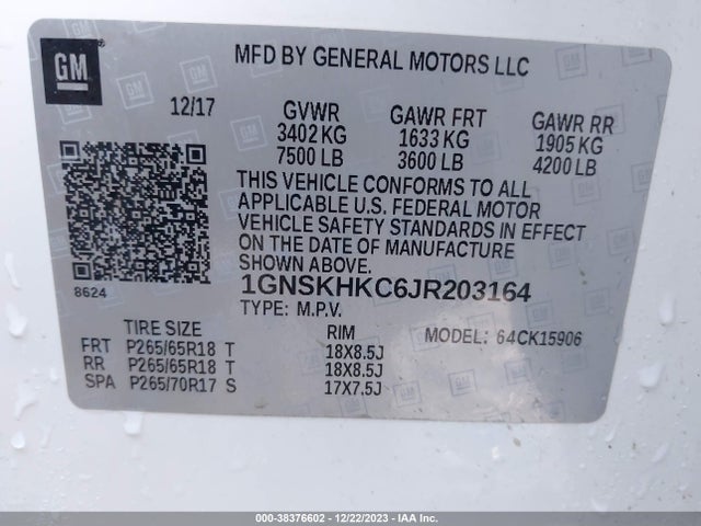 Chevrolet Suburban Lt 2018 1GNSKHKC6JR203164 Image 9