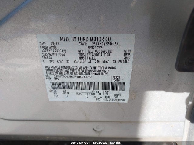 2FMTK4J9XFBB98410 Ford EDGE SEL
