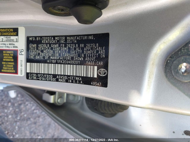 2014 TOYOTA CAMRY LE VIN: 4T1BF1FK2EU409201