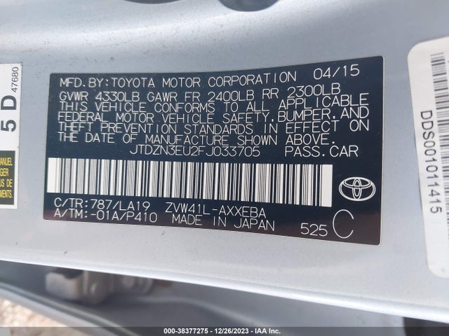2015 TOYOTA PRIUS V FOUR VIN: JTDZN3EU2FJ033705