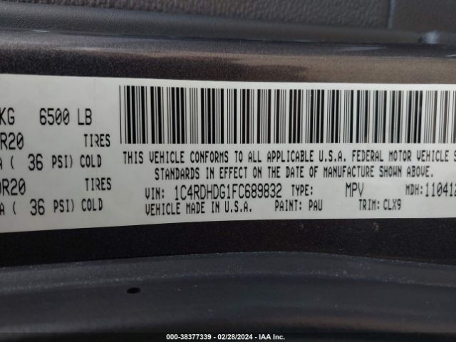 1C4RDHDG1FC689832 Dodge DURANGO LIMITED