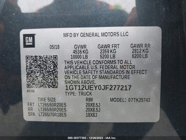 1GT12UEY0JF277217 GMC Sierra 2500hd Denali