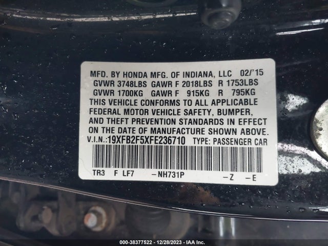 2015 HONDA CIVIC LX VIN: 19XFB2F5XFE236710