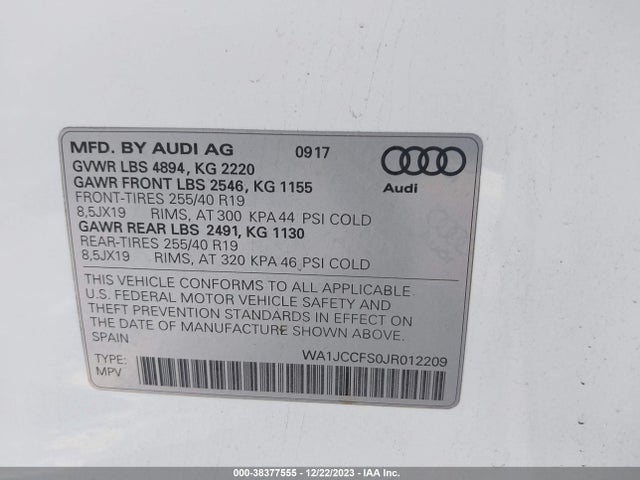 WA1JCCFS0JR012209 Audi Q3 2.0t Premium/2.0t Sport Premium