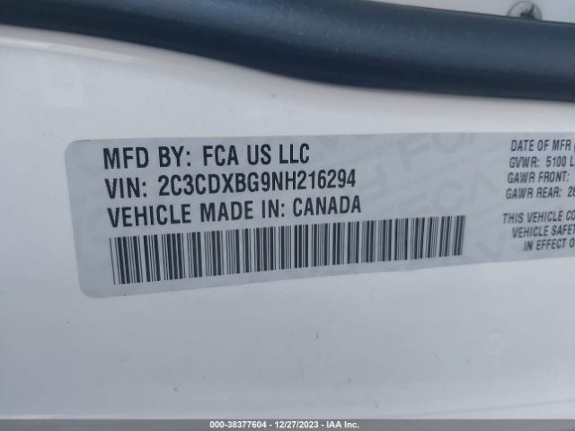 2C3CDXBG9NH216294 Dodge Charger Sxt Rwd