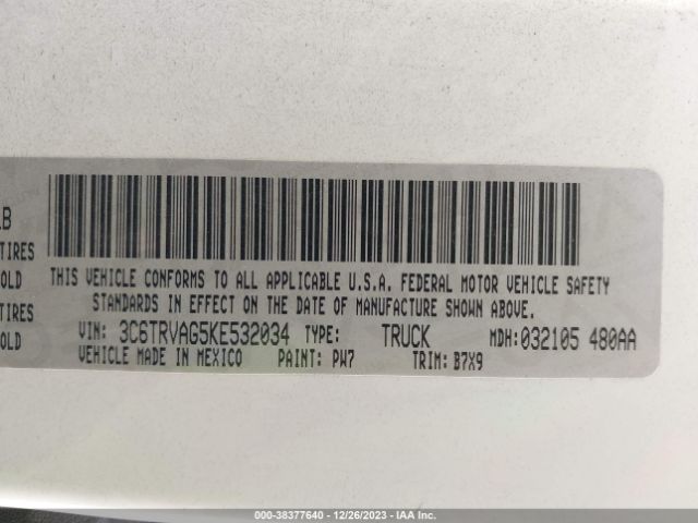 3C6TRVAG5KE532034 RAM Promaster 1500 Low Roof 136 Wb