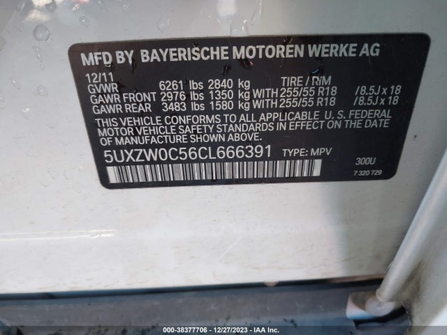 2012 BMW X5 XDRIVE35D VIN: 5UXZW0C56CL666391
