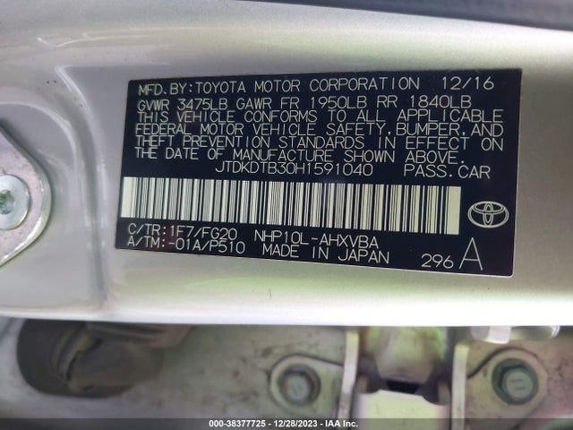 Toyota Prius C Four/one/three/two 2017 JTDKDTB30H1591040 Image 9