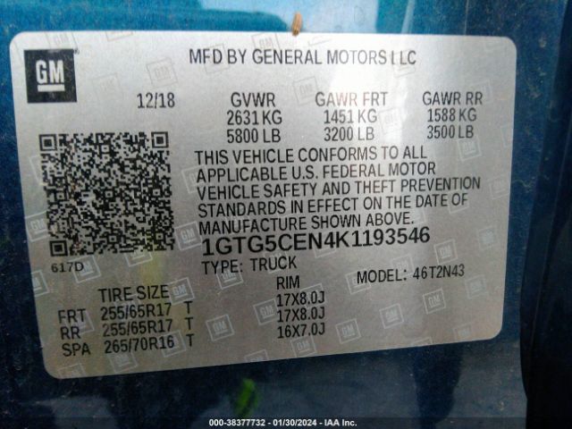 1GTG5CEN4K1193546 GMC CANYON SLE