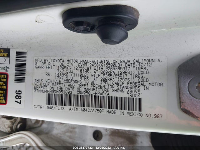 2013 TOYOTA TACOMA BASE V6 VIN: 3TMMU4FN0DM053803