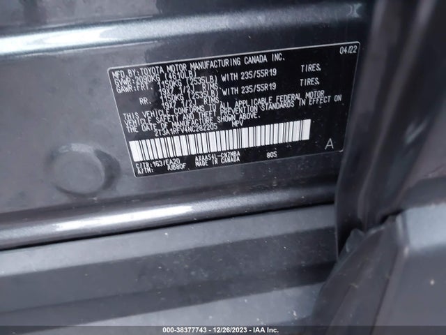 2022 TOYOTA RAV4 XLE PREMIUM VIN: 2T3A1RFV4NC282205