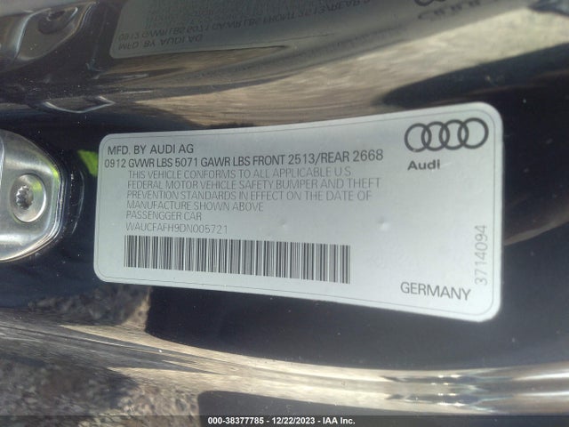 2013 Audi A5 2.0t Premium მანქანა იყიდება აუქციონზე, vin: WAUCFAFH9DN005721, აუქციონის ნომერი: 38377785