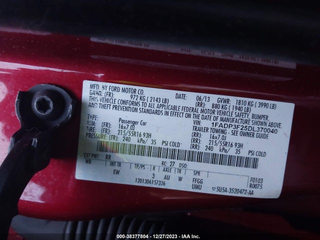 2013 FORD FOCUS SE VIN: 1FADP3F25DL370040