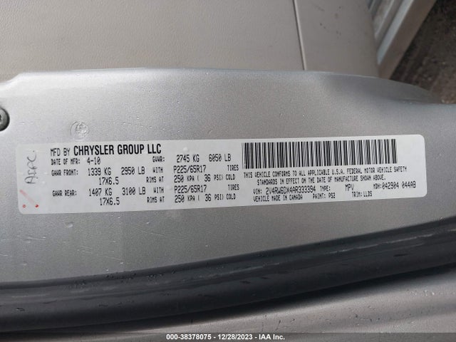2010 VOLKSWAGEN ROUTAN SEL PREMIUM VIN: 2V4RW6DX4AR333394
