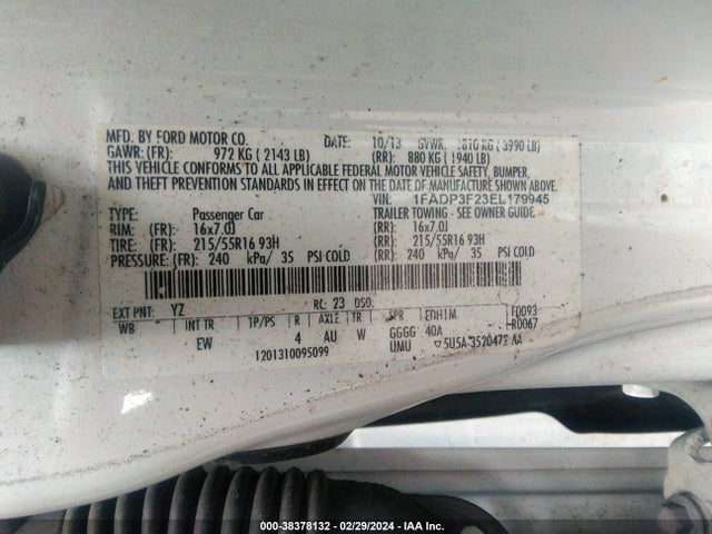 Ford FOCUS SE 2014 1FADP3F23EL179945 Image 9