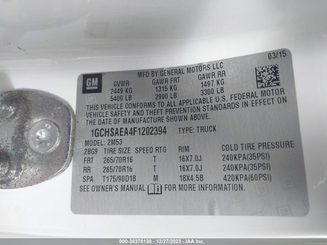 Chevrolet Colorado Wt 2015 1GCHSAEA4F1202394 Image 9