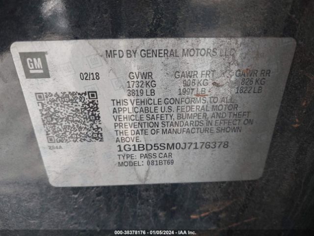 1G1BD5SM0J7176378 Chevrolet Cruze Lt Manual