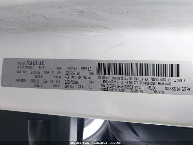 3C6URVJG2JE161983 RAM Promaster 3500 Cargo Van High Roof 159 Wb Ext