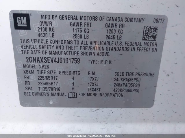 Chevrolet EQUINOX LT 2018 2GNAXSEV4J6191759 Image 9